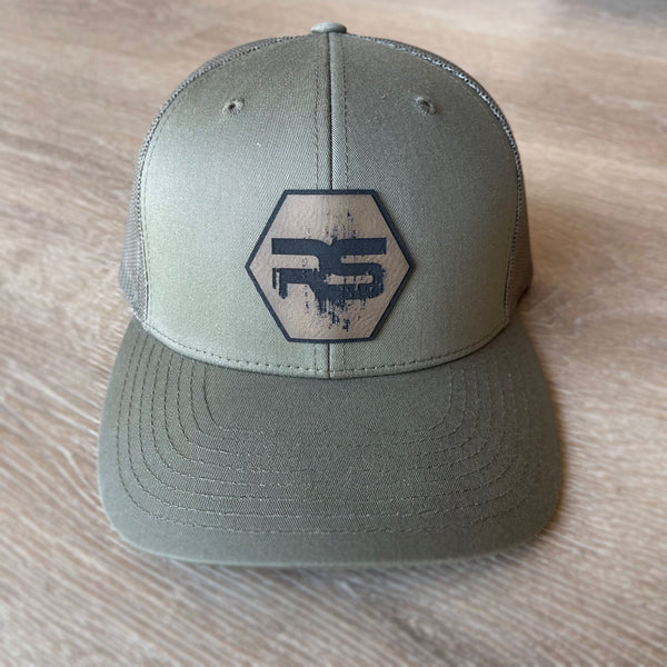 RS Grunge Logo (Laser Engraved Hexagon Patch) - Hat (Loden, Trucker, Mesh)